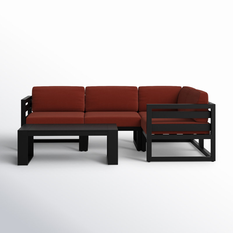Avion 5 Piece Sectional Set - Black, Cast Silver Sunbrella®, Black