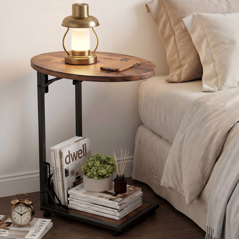 Table d'appoint pliante en forme de C, table de bout à structure en métal pour canapé, meuble télé compact pour salon, chambre à coucher et petits espaces