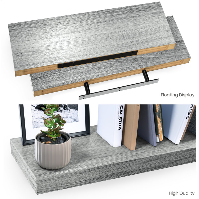 Gray Oak 24" Floating Wall Shelves Set with Invisible Brackets