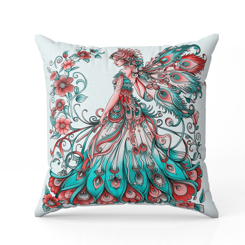 Coussin Floral, H 20 po x l 20 po, Bleu/rouge