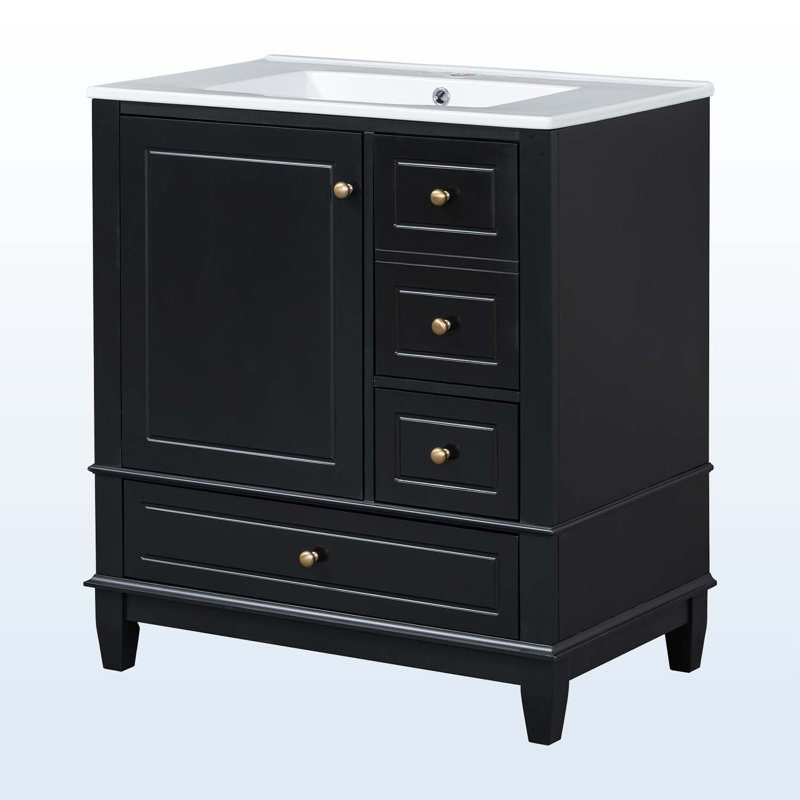 Meuble-lavabo 30 po avec lavabo, Noir, noir, noir, noir