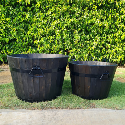18"D Solid Acacia Wood Planters (Set of 2 - 18"D & 14.5"D) - Black
