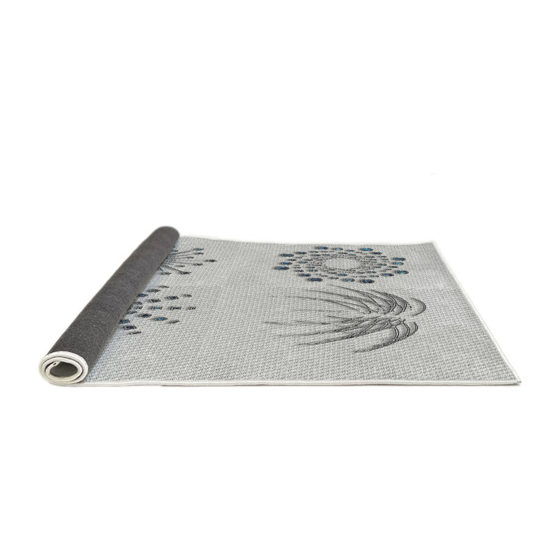 Tapis gris/zone noire à motifs, Rond 7 pi