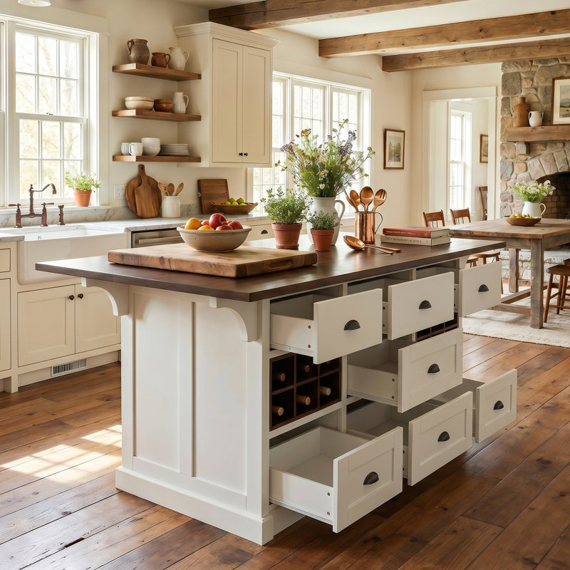 71" W Kitchen Island With Leaf