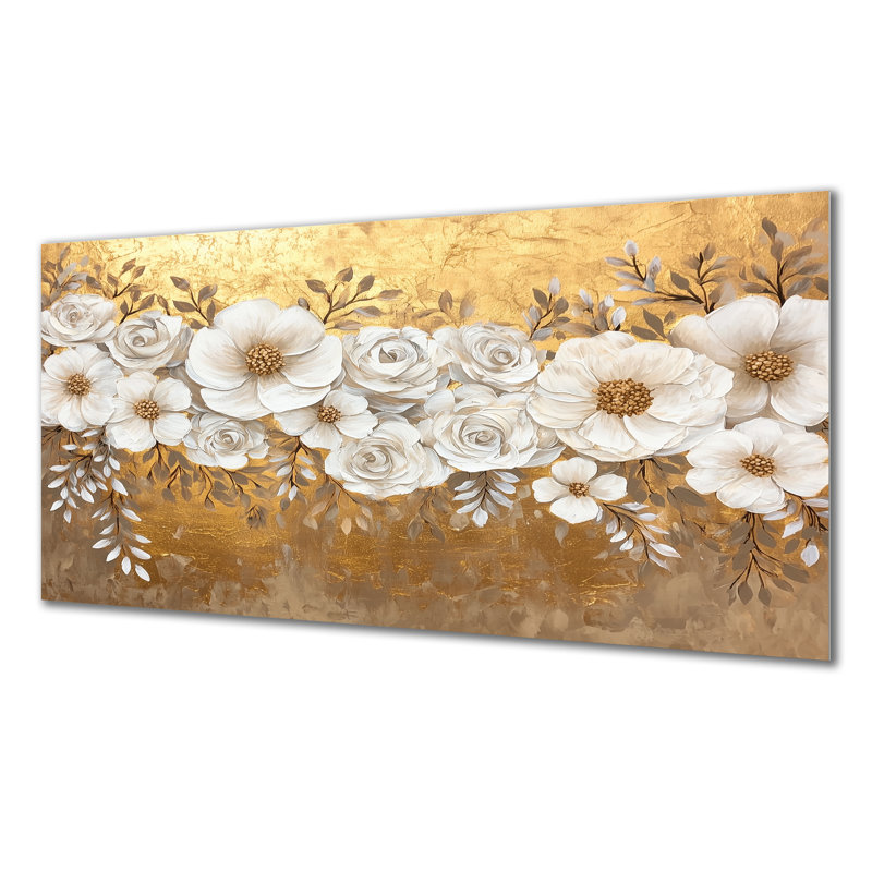 Golden Harmony Poppies Charm II - Floral Metal Decor, Poppies Metal Print, 28" H x 60" W x 0.84" D