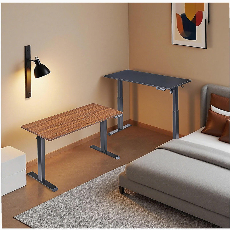Bureau électrique debout, bureau à hauteur ajustable, bureau assis-debout 24 po x 48 po, structure noire / plateau en acajou