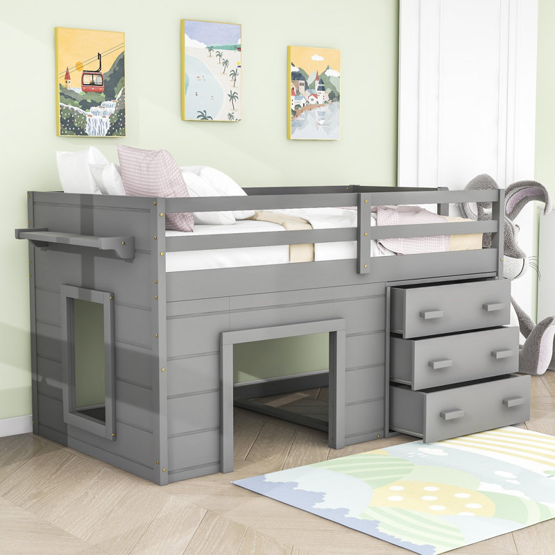Dianira Kids Twin Loft Bed with Drawers, Gray