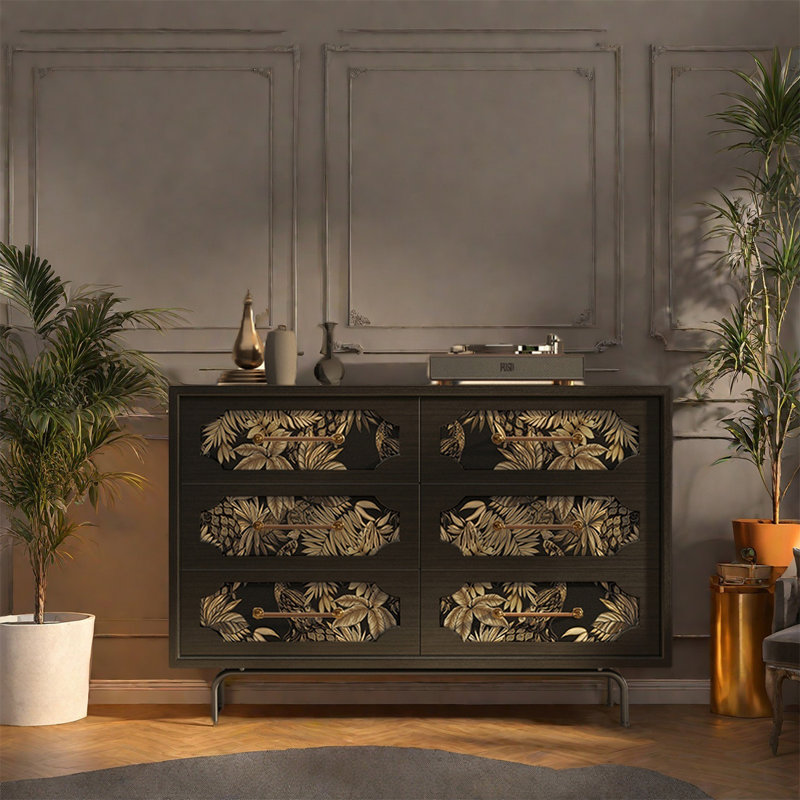 Buffet spacieux à six tiroirs en bois de pin