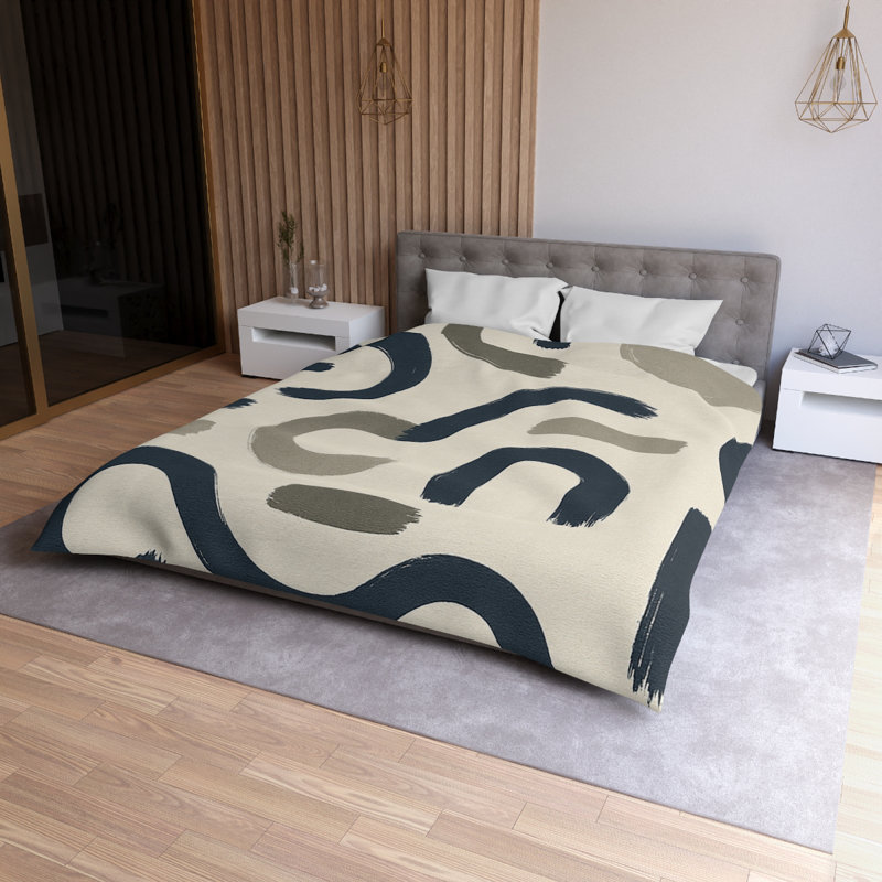 Microfiber Duvet Cover Boho Style, Design 72, White, Queen Duvet Cover