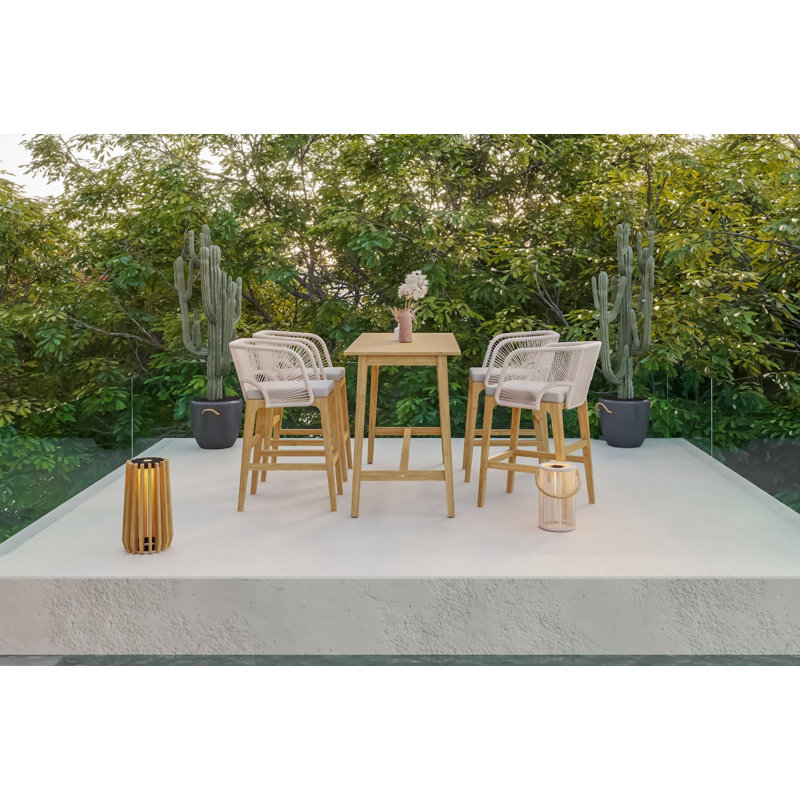 Amadora Outdoor Teak Bar Stool, Silver