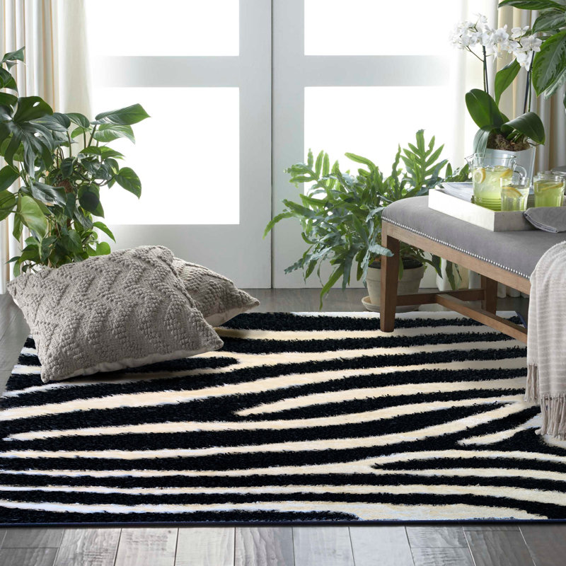 Tapis noir et blanc touffeté à la main Temme, 5 pi x 7 pi