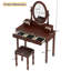 Ensemble de coiffeuse avec miroir à angle réglable, ensemble de coiffeuse et tabouret rembourré avec doublure en velours 5 tiroirs, ensemble de coiffeuse en bois pour la chambre à coucher, noyer