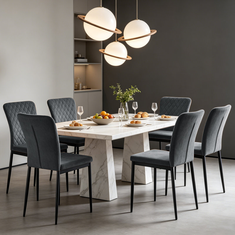 Tufted Upholstered Velvet/Suede Armless Dining Chair, Velvet Grey