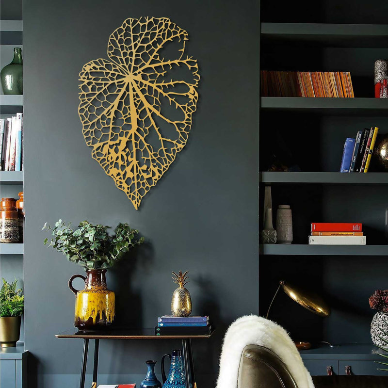 Metal Leaf Wall Decor, 37" H x 23" W x 1" D, Gold