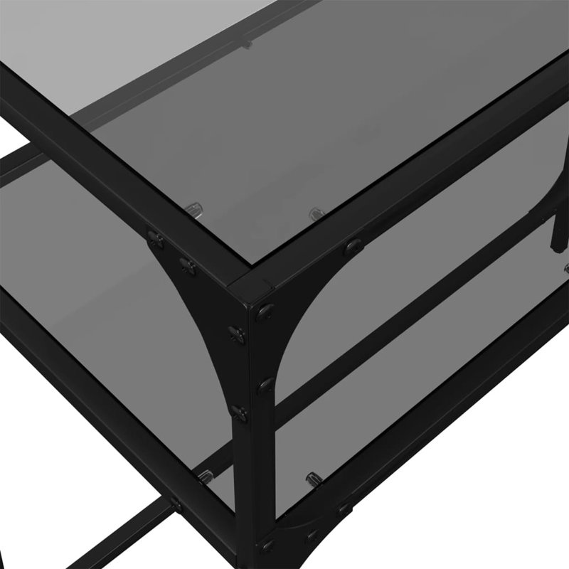 Console Table With Glass Top Steel, Black Glass, 81cm H x 80cm W x 35cm D