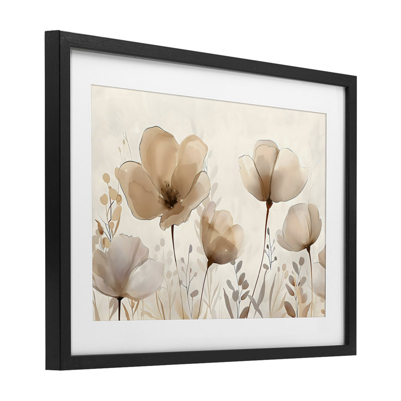 «Neutral Wildflowers Floral Blossoms», reproduction encadrée sous verre, design by Creative Studio, H 14 po x l 20 po