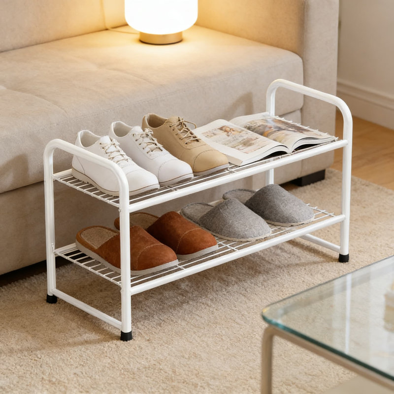 2 Tier Stackable Shoe Rack Organizer For Closet, Heavy Duty Metal Shoe Shelf With Adjustable Height For Boots, Space Saving Storage Solution For Living Room Or Bedroom