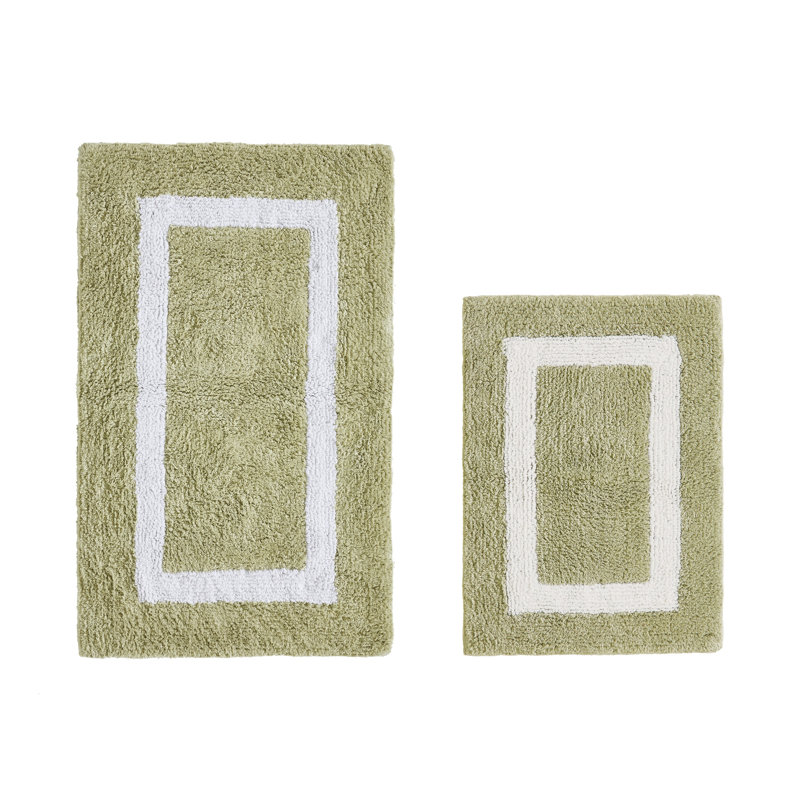 Ensemble de tapis pour salle de bain 2 pièces 100% coton 2370 g / m² Broshouse, tapis de salle de bain touffeté ultra moelleux, super absorbant certifié OEKO-TEX®, réversible, lavable à la machine, confort semblable au spa, sauge / blanc
