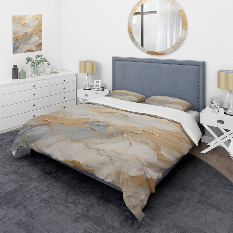 Ensemble de housse de couette beige et doré Glacier Stone Art III - Abstract Shapes