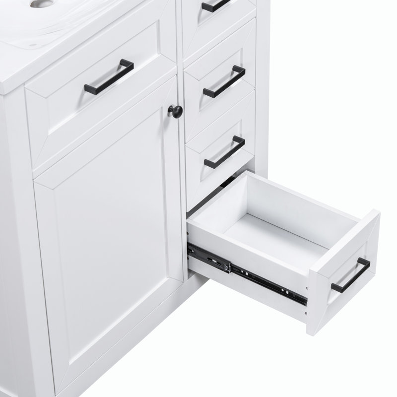 Meuble-lavabo 30 po avec lavabo, Blanc, Noir, noir, noir, noir