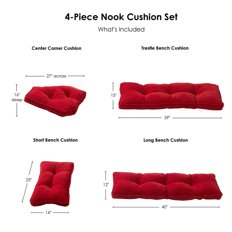 Indoor 4-Piece Nook Seat Cushion Set, Scarlet