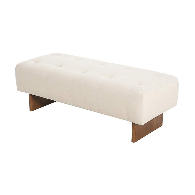 Rectangular Upholstered Tufted Linen Fabric Ottoman Bench