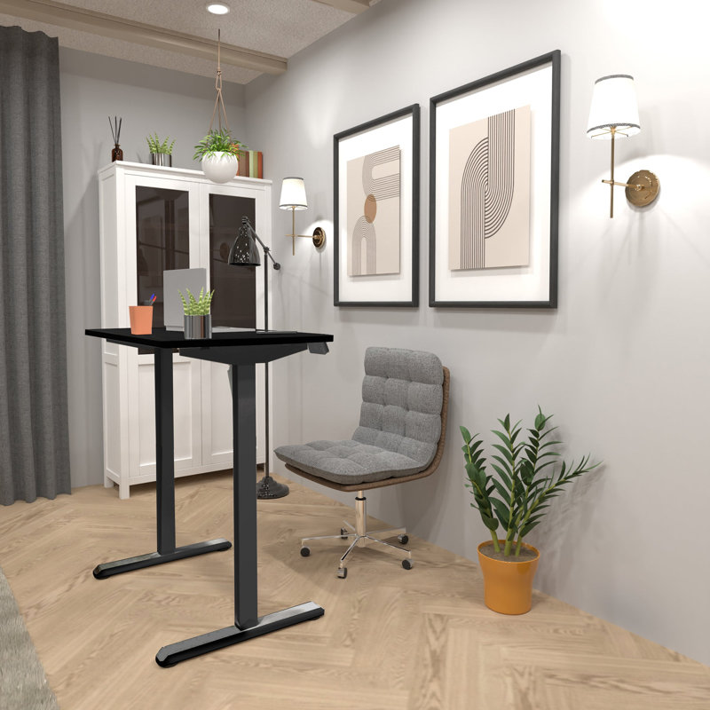 Bureau électrique debout avec plateau de table, H 46,5 po x l 39,4 po x P 23,6 po, Noir, Noir