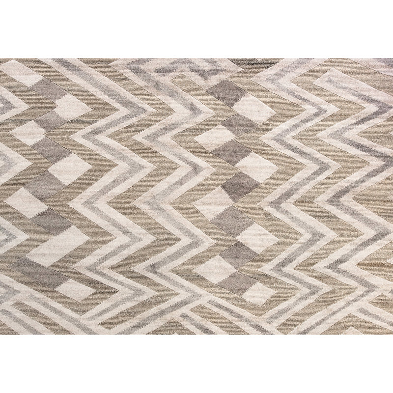 Hand Knotted Geometric Area Rug in Beige/Gray/Brown, Rectangle 6' x 9'