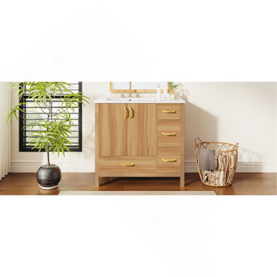 36" Bathroom Vanity With Frame, 2 Soft Close Doors, 4Soft Close Drawers, Adjustable Shelf, Modern Storage Cabinet