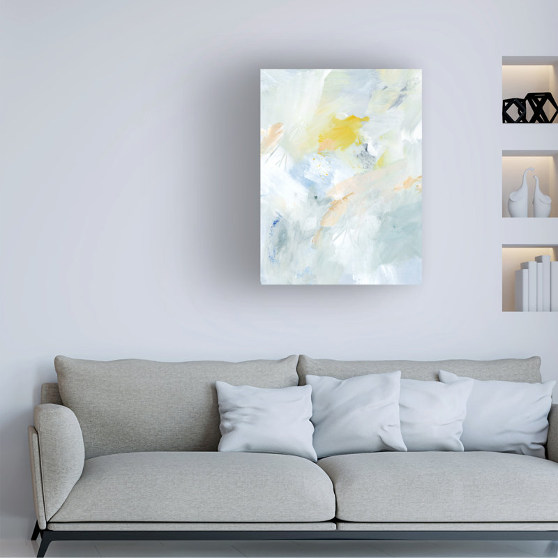«Canary and Sky I» par Victoria Barnes - peinture sur toile tendue, H 19 po x l 14 po x P 2 po