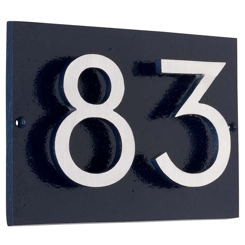 Plaque d’adresse murale sur 1 ligne flottante, Bleu marine, Nickel satiné deux tons, Oui