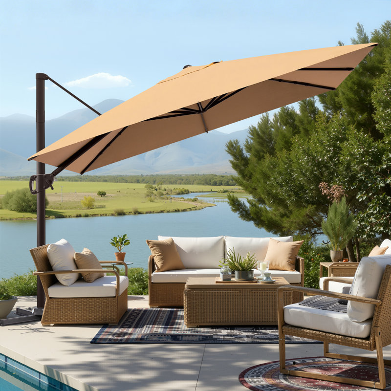 Parasol en porte-à-faux 11 pi x 9 pi Cowie sans base lestée Cowie, Tanné