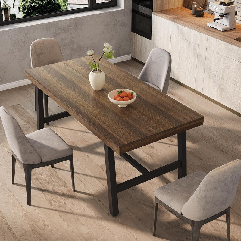 Table de salle à manger industrielle 55 "pour 2-4, table de cuisine rectangulaire robuste avec pieds en métal 2" x 2 ", petit espace