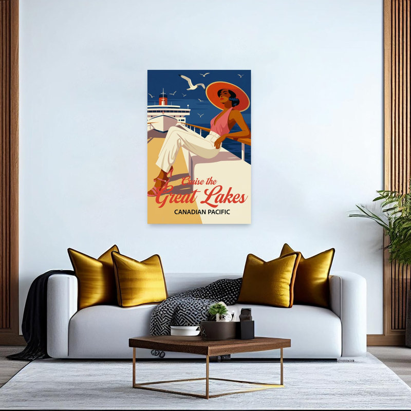 Retro Great Lakes Cruise Elegant Retro Serene Ocean Summer Wall Art Print 1 Piece Wrapped Canvas Wall Art