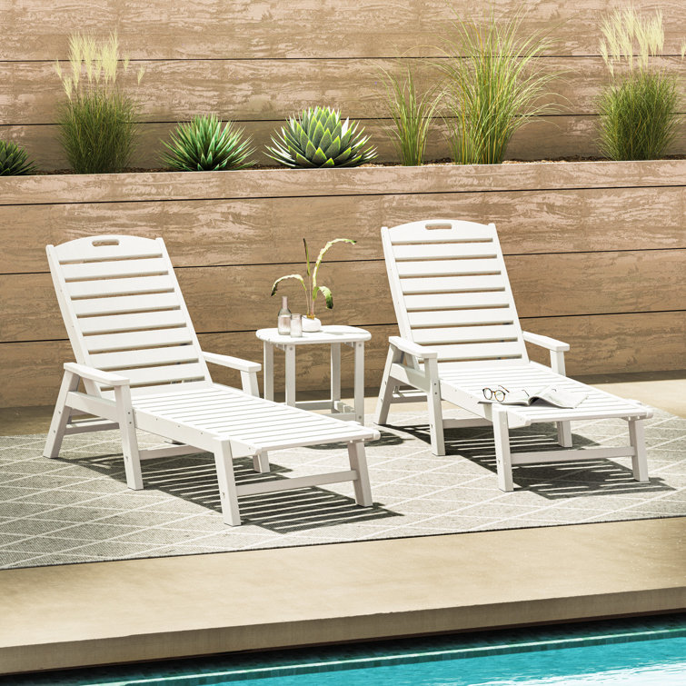 Nautical 3-Piece Chaise Lounge with Arms Set with South Beach 18" Side Table