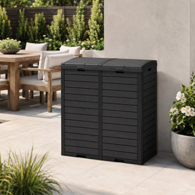 Poubelle en résine imperméable à double couvercle 33,87 "H 62 gallons (noir)