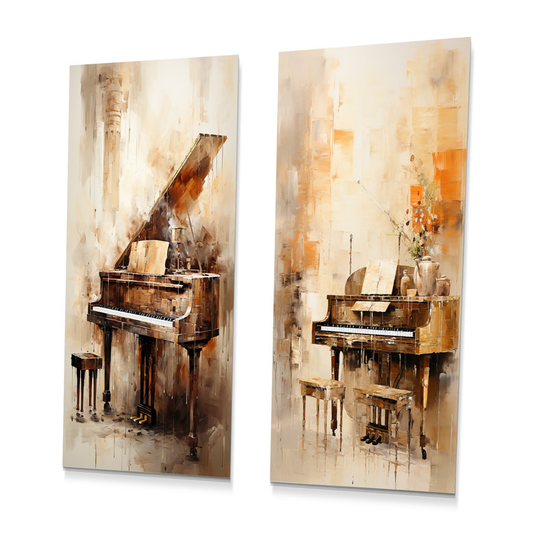 «Warm Melody Piano I», ensemble de 2 reproductions d'art murales en métal, H 32 po x l 32 po