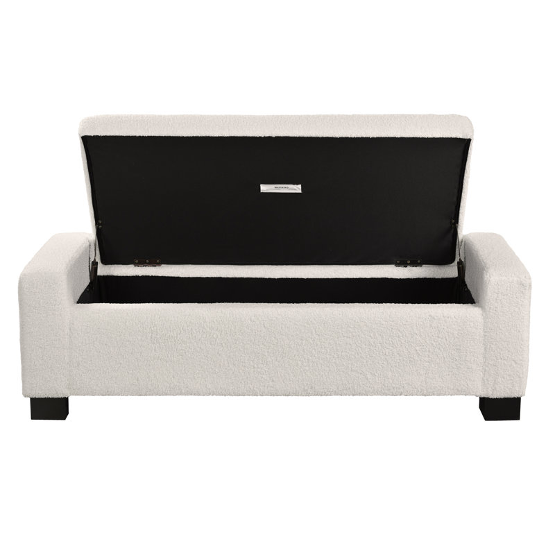 Jamih Upholstered Ottoman, Beige Boucle