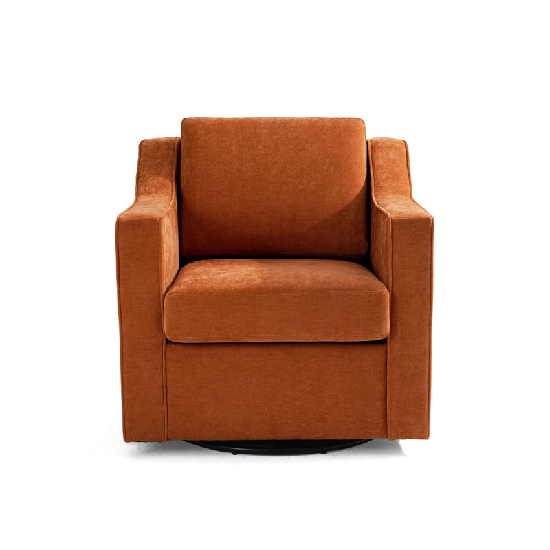 Upholstered Swivel Armchair, Orange Chenille