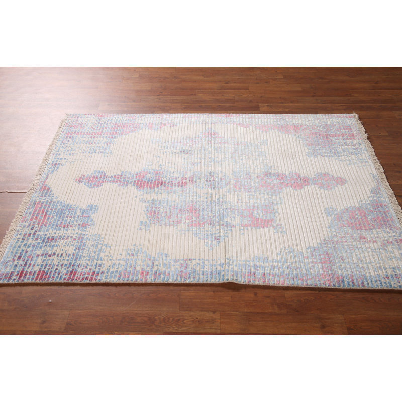 Tapis oriental rayé à motif abstrait 4 x 6