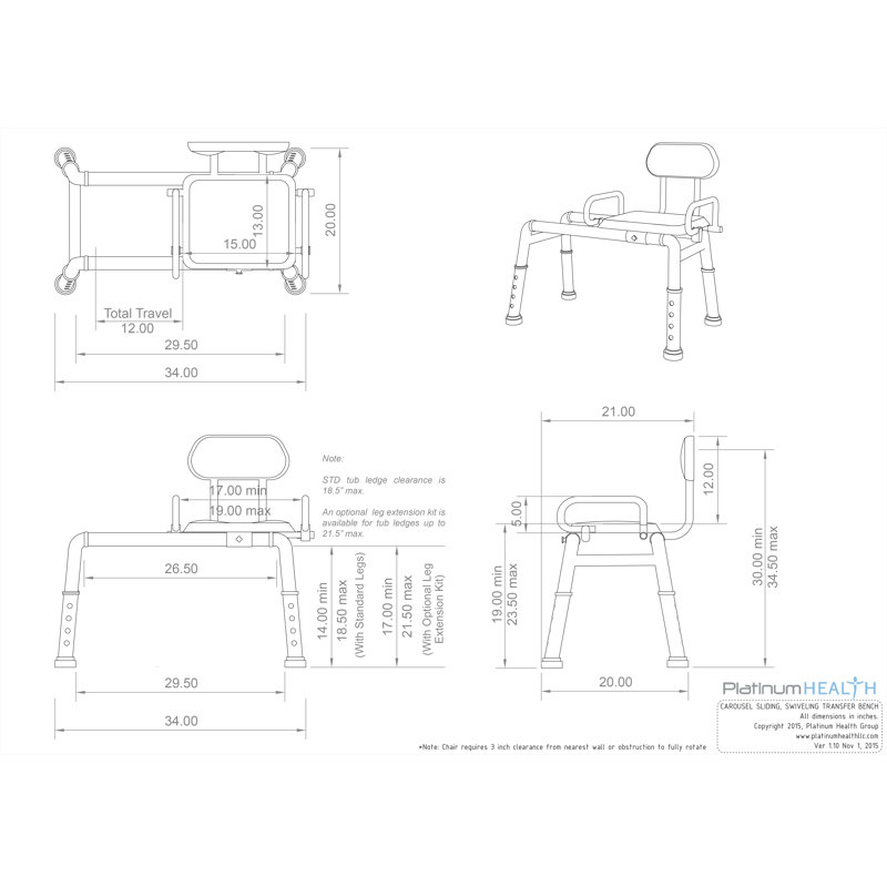 Premium Safety Swivel Seat Transfer Bench with Padded Aluminum Frame