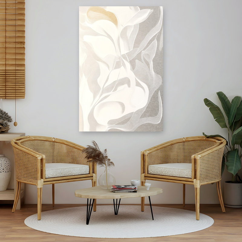 Formes blanches gracieuses, impression murale abstraite, délicate et onirique, H 60 po x l 40 po