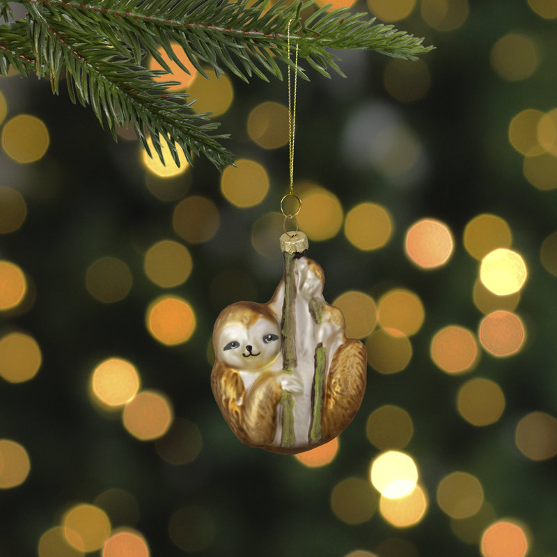Ornement de Noël 4 po en paresseux doré avec verre de bambou