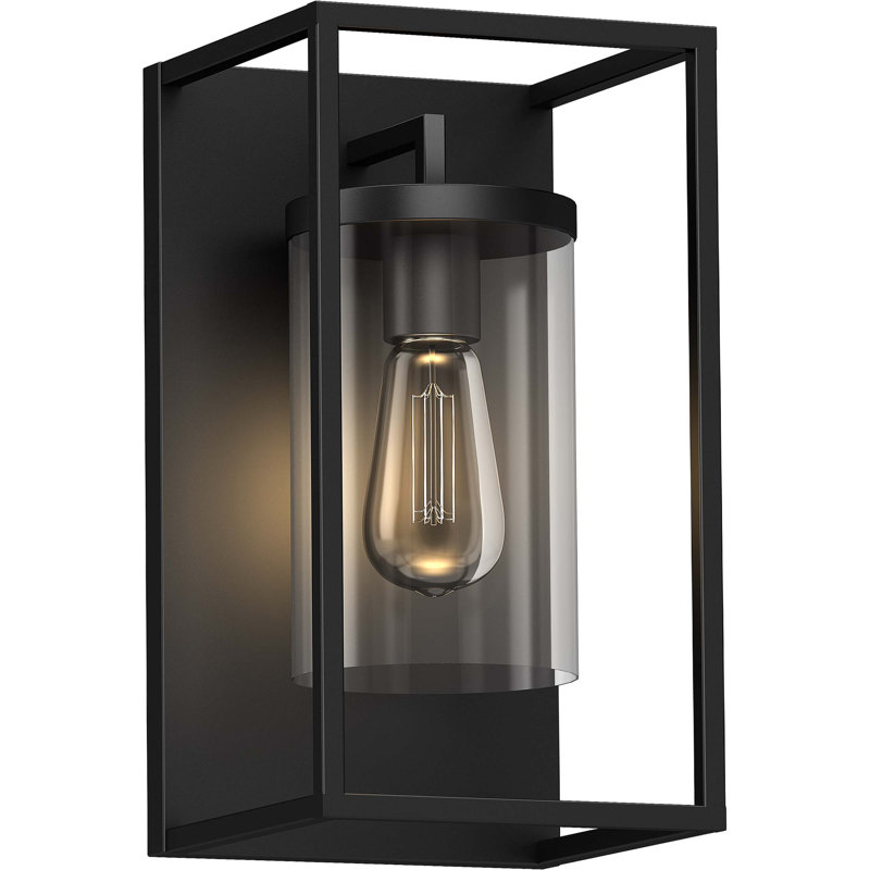 Applique murale cylindrique d'extérieur 1 lumière avec cage en verre transparent