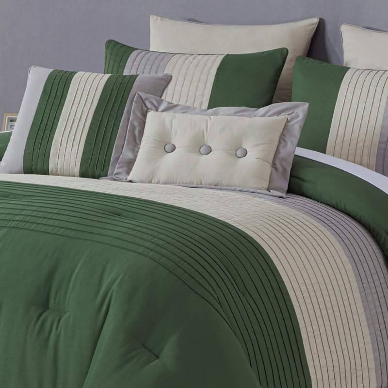 King Forest Green and Gray Microfiber Comforter Set