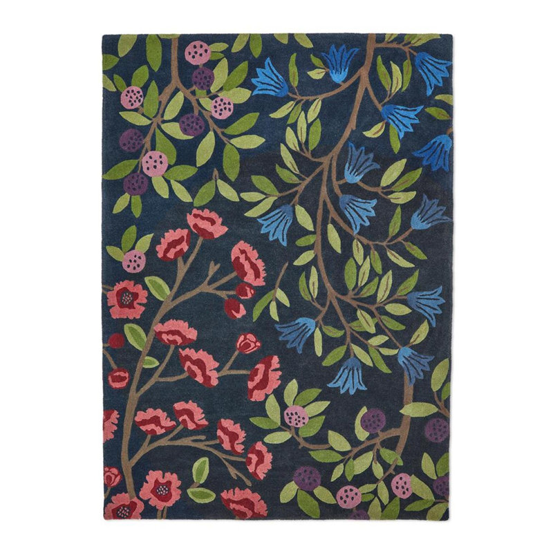 Indigo Blue Floral Hand Tufted Wool Rug