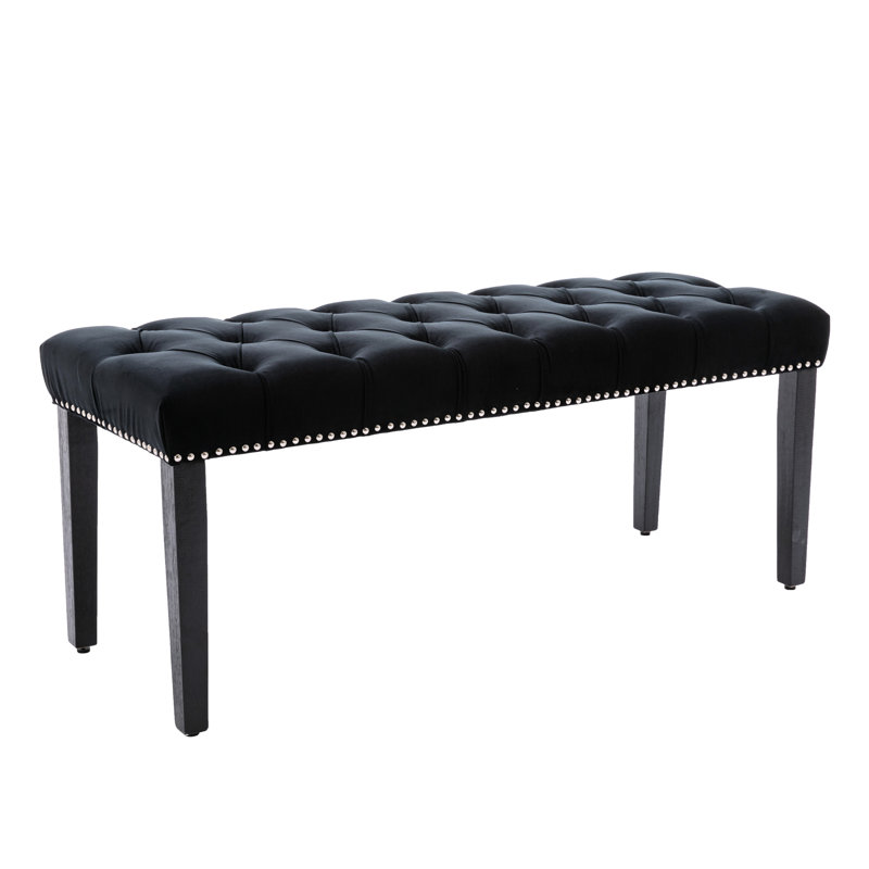 Black Bench For Multiple Spaces - Bedroom, Dining Room, Entryway Style, Sponge Filled Velvet Cushion, Plastic On Legs, Easy To Assemble Rubber Wooden
