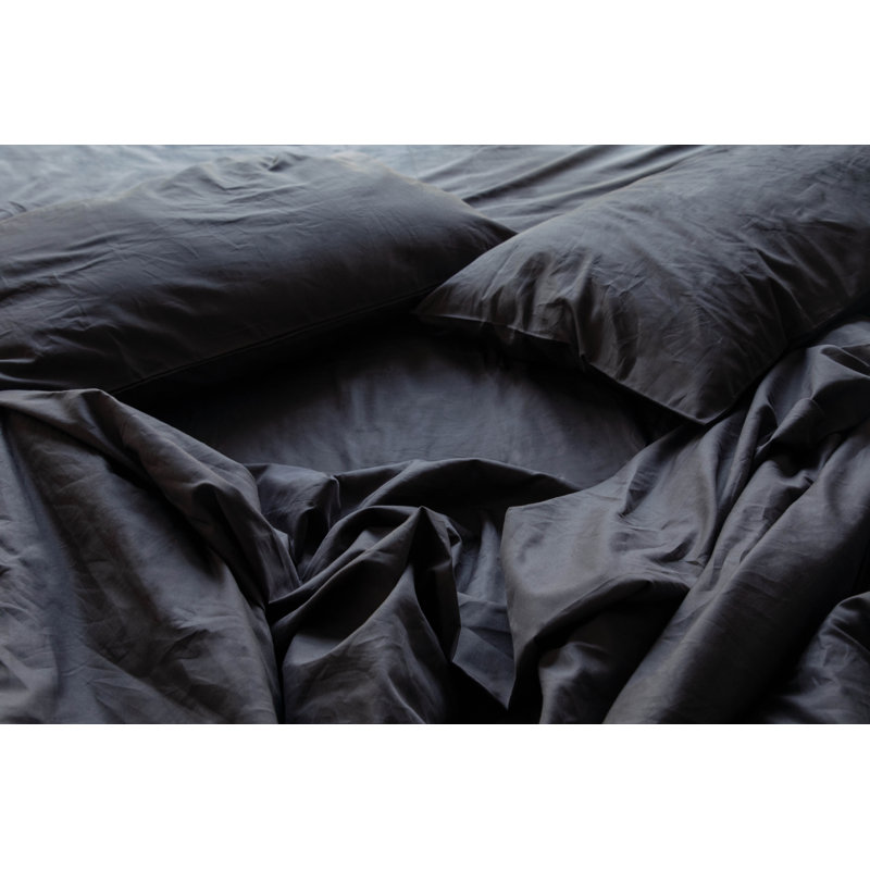Percale 300 Thread Count Organic 100% Cotton Percale Sheet Set, Queen Sheet Set + Fitted Sheet + 2 Pillowcases, Dark Gray