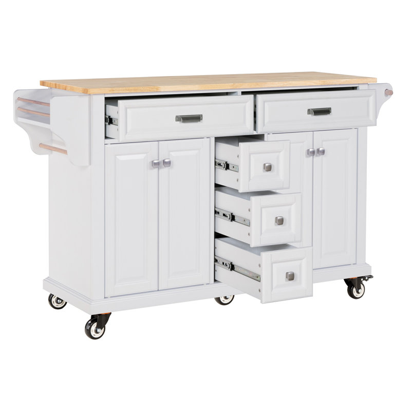 Cambridge Natural Wood Top Kitchen Island With Storage,Kitchen Cart,Coffee Station, White