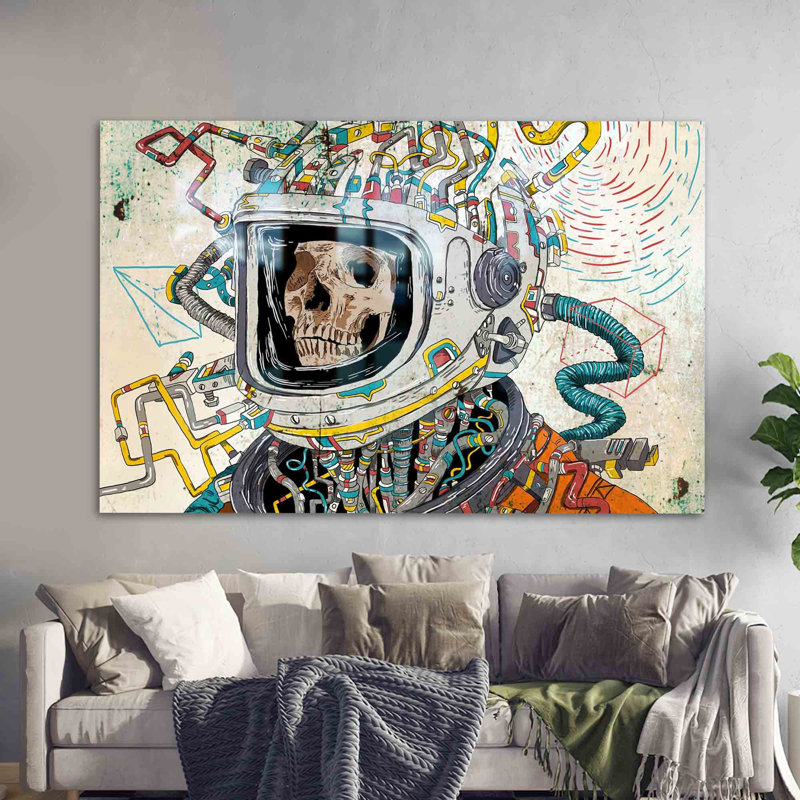 Art moderne en verre graffiti à crâne abstrait moderne pour décoration murale avec une touche d'attrait urbain audacieux